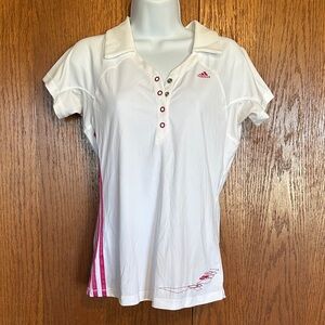 adidas White golf Polo Shirt with Pink Stripe Accents